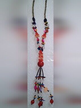 Handmade Multicolor Beaded Necklace with Red Focal Bead